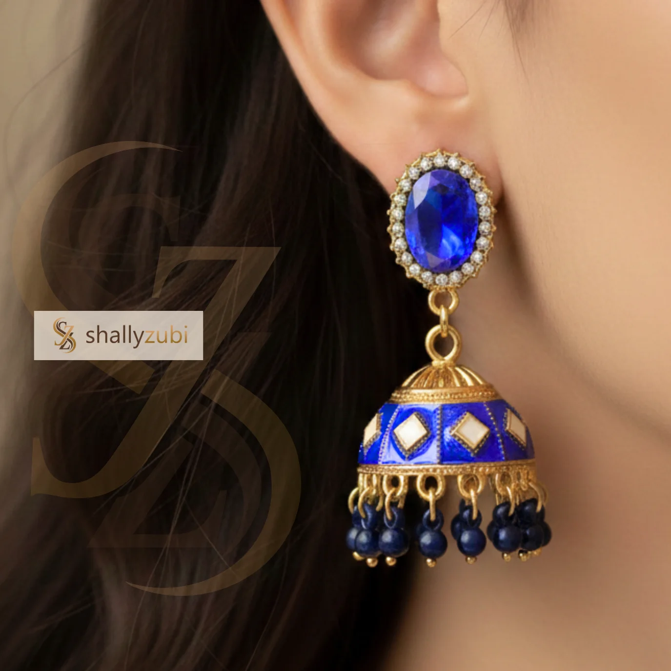 Blue Jhumka Earrings for traditional wear