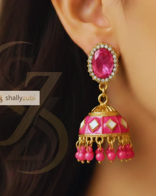 Pink color Jhumka Earrings
