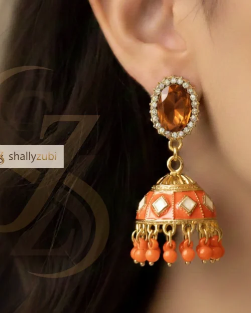 Orange colour Jhumka Earrings.