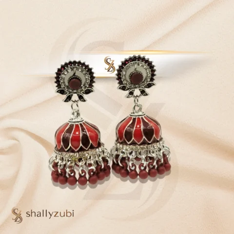 Oxidized Silver red-Maroon color jhumka for women and girls for party wear new collection 2026