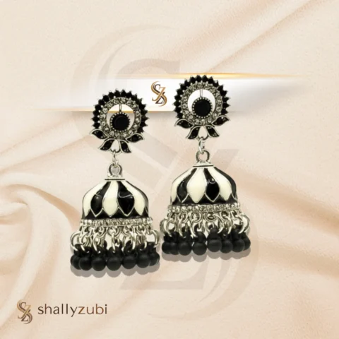 Oxidized Silver black-white color jhumka for women and girls for party wear new collection 2026