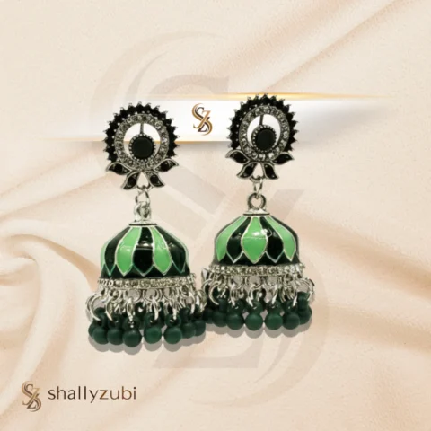 Oxidized Silver black-green color jhumka for women and girls for party wear new collection 2026
