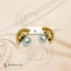 golden stud half circle shape with white pearl
