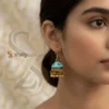 Golden coated sea-green color Bell-shaped drop jhumki
