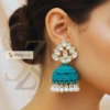 Green Bell-shape jhumki Matte finish and white Beads