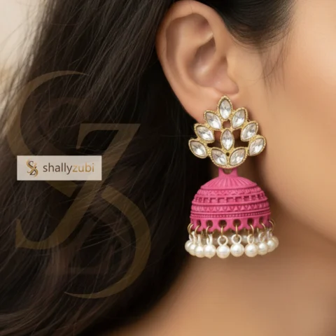 Pink jhumka matte-bell shaped
