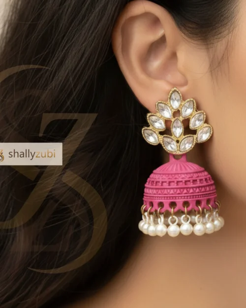 Pink jhumka matte-bell shaped