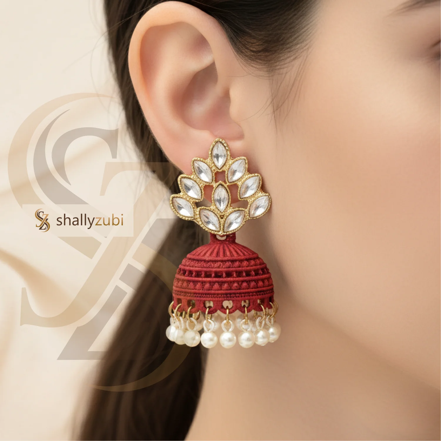 Red jhumka matte-bell shaped