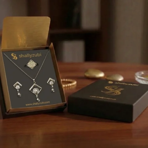 Silver White Cubic Zirconia Entwined Kite Shaped jewellery-locket-set With Jewlery-Box