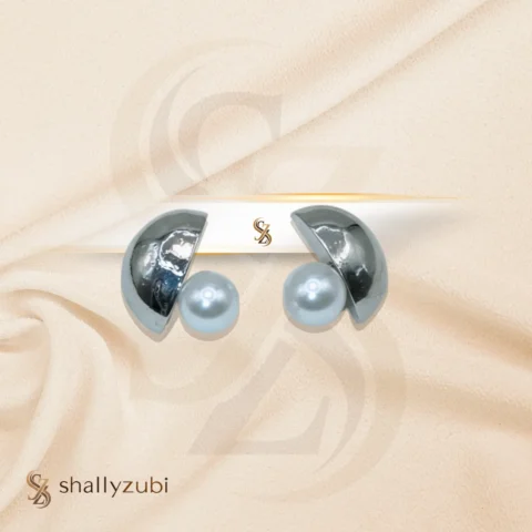 Silver and Golden color variations stud half circle shape with white pearl
