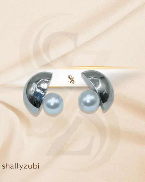Silver and Golden color variations stud half circle shape with white pearl