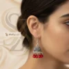 Traditional Oxidized jhumka earrings with red bead drops