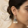 Traditional Oxidized jhumka earrings with white bead drops
