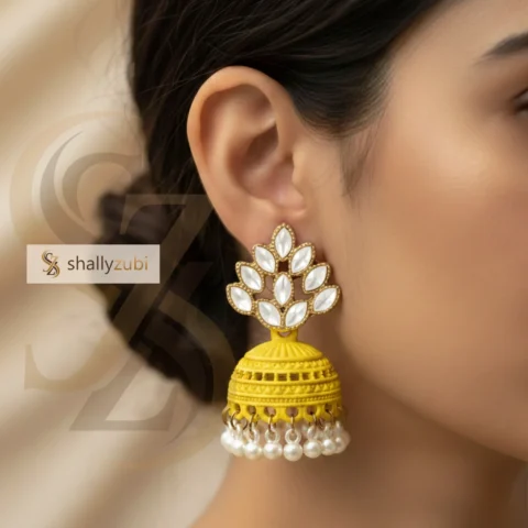 Yellow jhumka matte-bell shaped