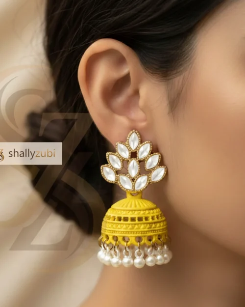 Yellow jhumka matte-bell shaped