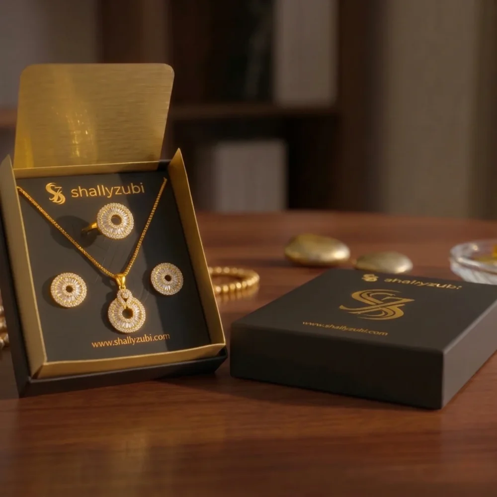 golden-locket-jewelry set order online white jewelry set for women With Jewlery-Box