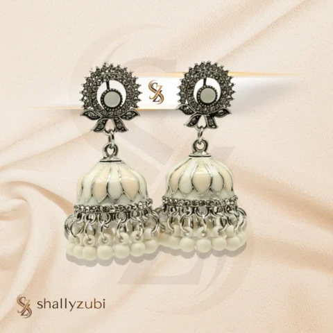 Oxidized Silver white-pearl color jhumka for women and girls for party wear new collection 2026