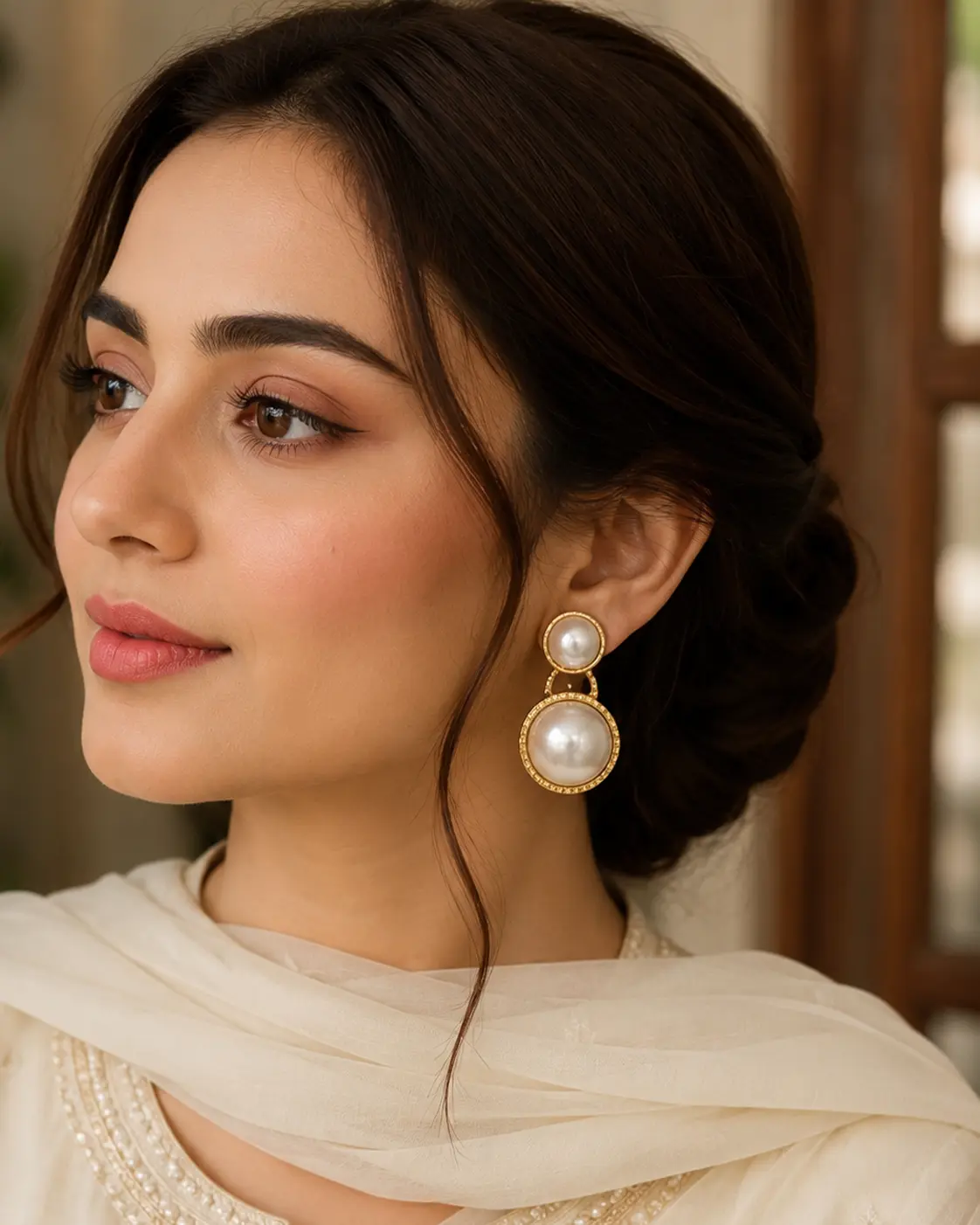 Golden and white pearl drop earrings | shallyzubi pearl drop earrings