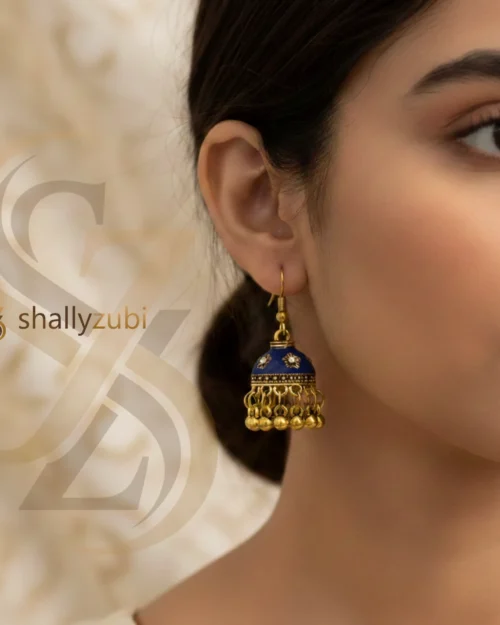 purple blue Golden coated colour Bell-shaped drop jhumki