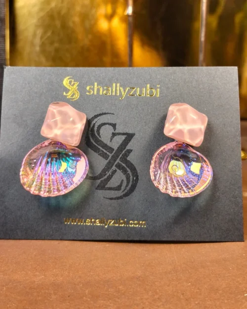 sea Shell pink Ear stud / tops with drop down