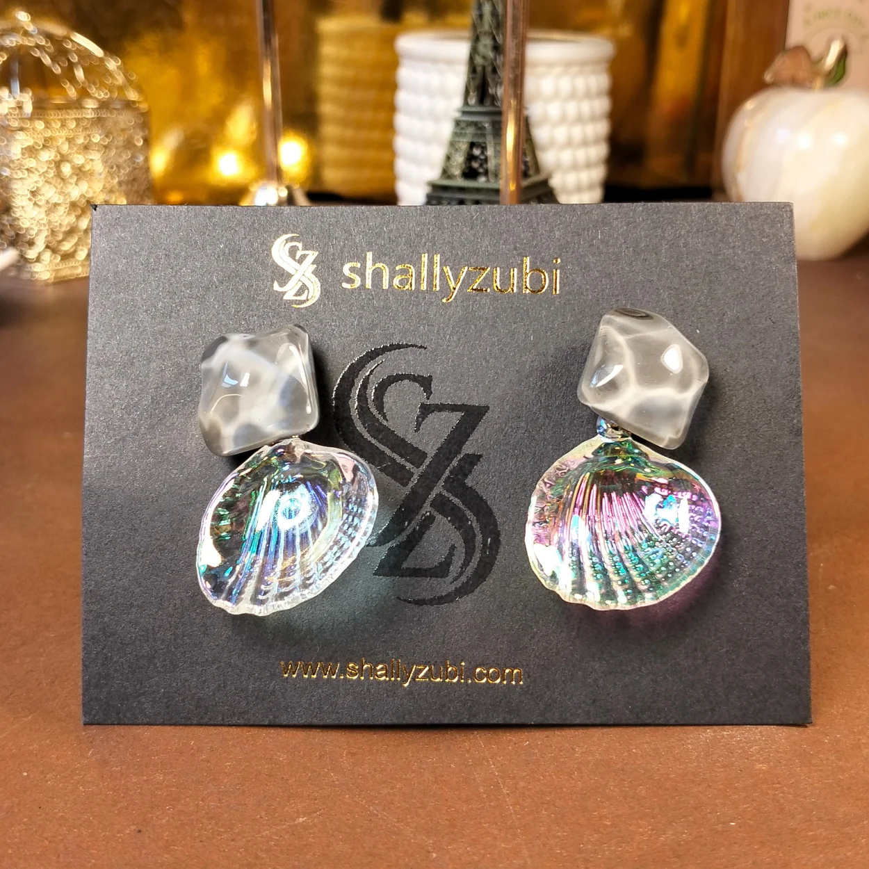 Sea shell Grey Ear stud Earrings | shallyzubi earrings