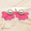 Pink Flower Ear Studs with white bead| Earrings-shallyzubi| With-Earrings-box