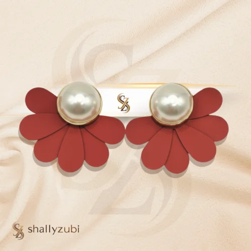 Flower Ear Studs in red Color | Earrings-shallyzubi