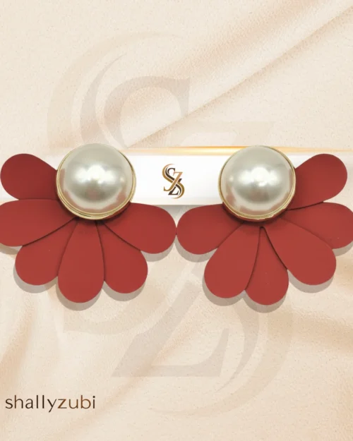 Flower Ear Studs in red Color | Earrings-shallyzubi