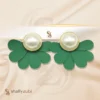 Green Flower Ear Studs with white bead| Earrings-shallyzubi| With-Earrings-box