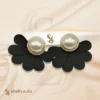 Black Flower Ear Studs with white bead| Earrings-shallyzubi| With-Earrings-box