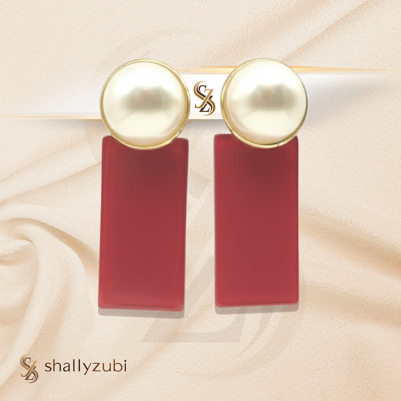 turquoise red Earrings with pearl stud & drop earrings