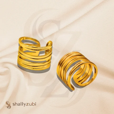 Multi layer Gold plated stainless steel adjustable size ring