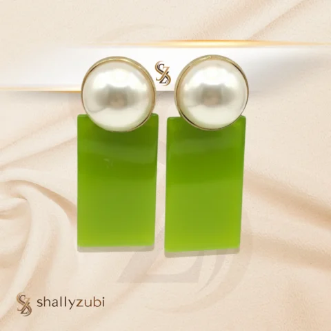Green | light-green Earrings with pearl stud & drop earrings