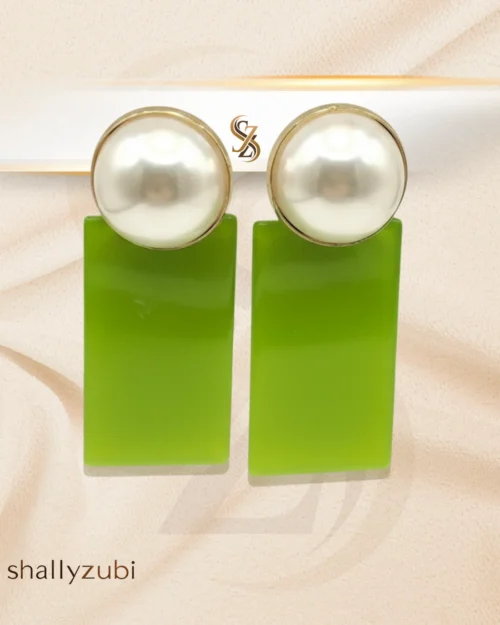 Green | light-green Earrings with pearl stud & drop earrings
