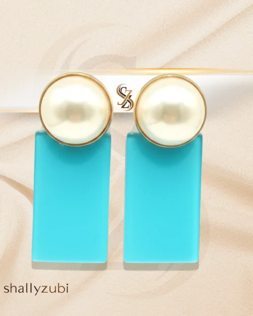 turquoise blue Earrings with pearl stud & drop earrings