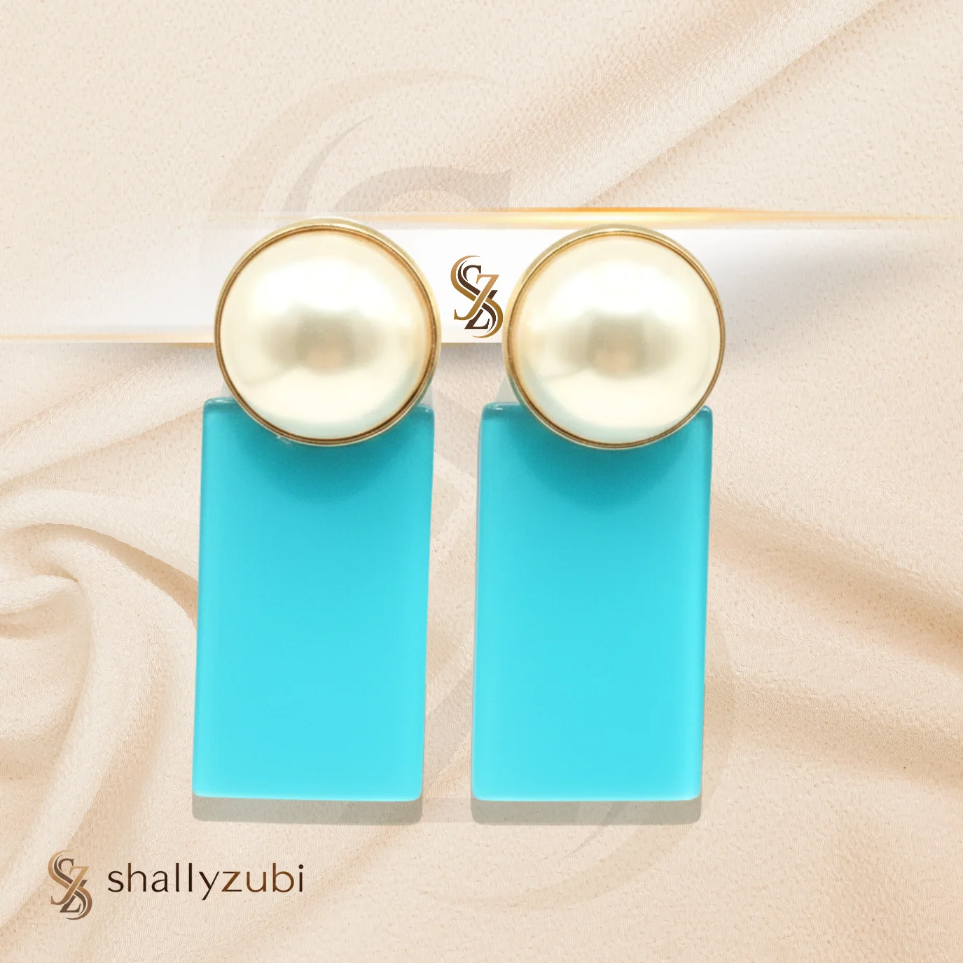 turquoise blue Earrings with pearl stud & drop earrings