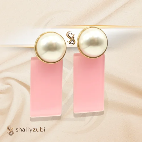 Pink and pearl stud & drop earrings