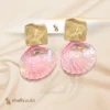 sea Shell pink Ear stud / tops with drop down pink and yellow golden color stud