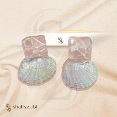 Sea shell Ear pink and golden stud Earrings