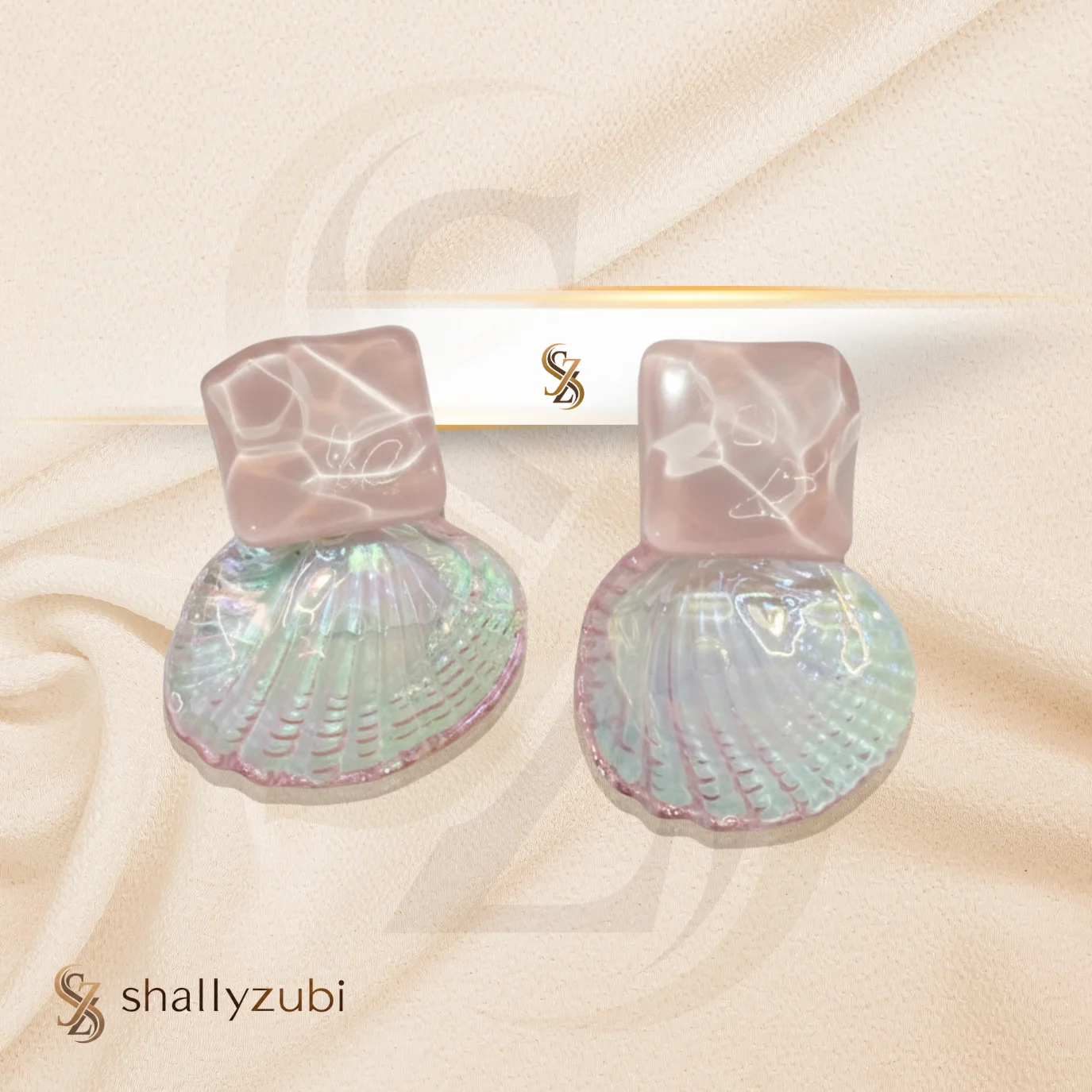 Sea shell Ear pink and golden stud Earrings