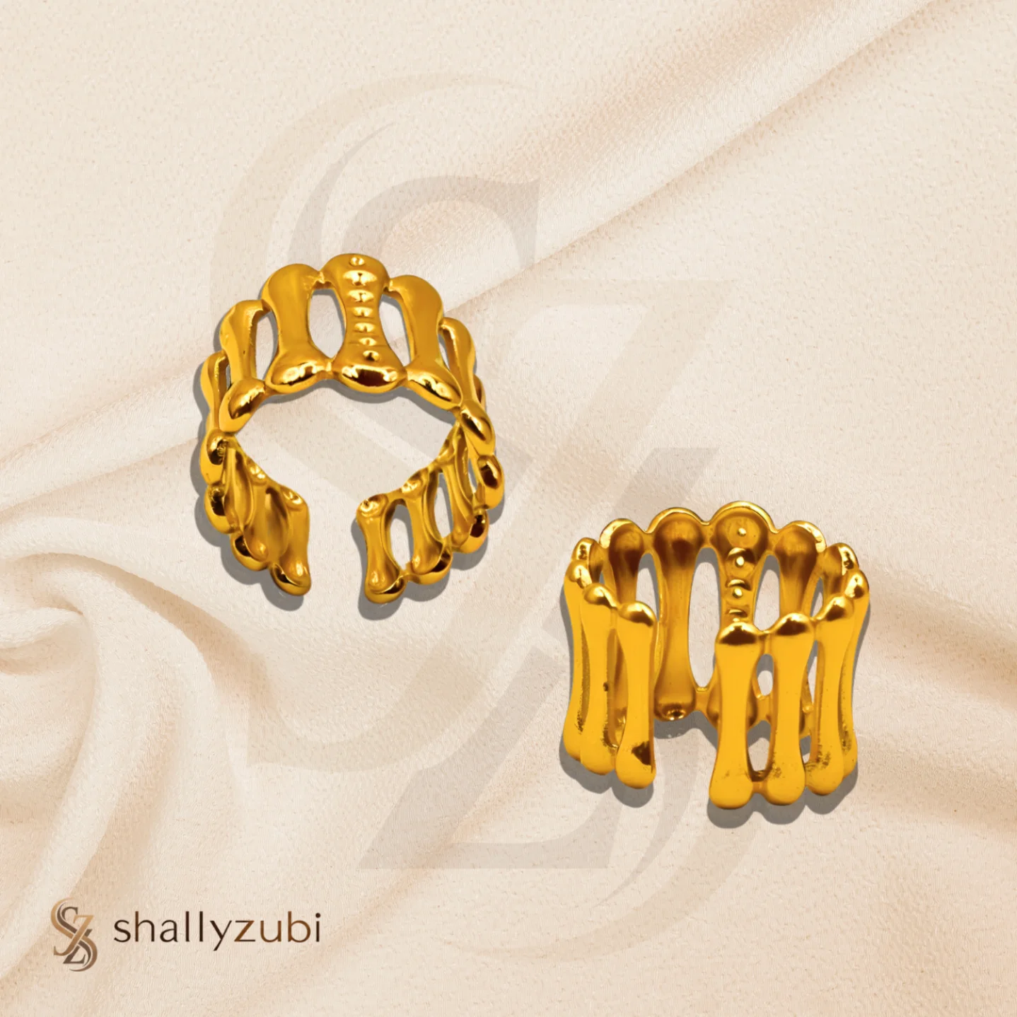 golden ring-cuff crown golden plated stainless steel ring
