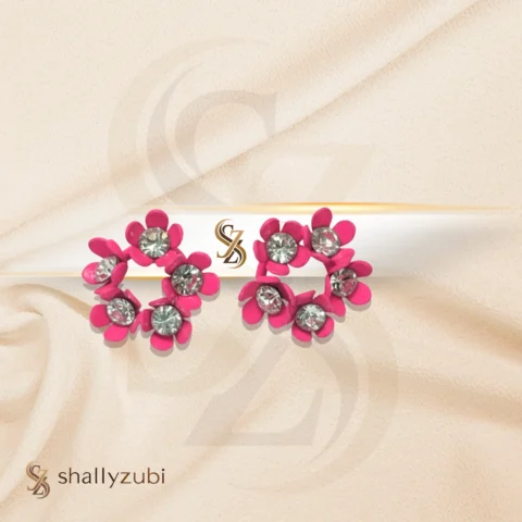 vibrant pink flower stud / tops earrings
