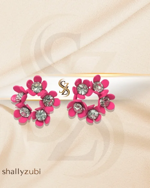 vibrant pink flower stud / tops earrings