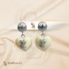 heart shape half white and silver earring/ studs