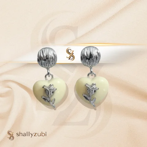 heart shape half white and silver earring/ studs