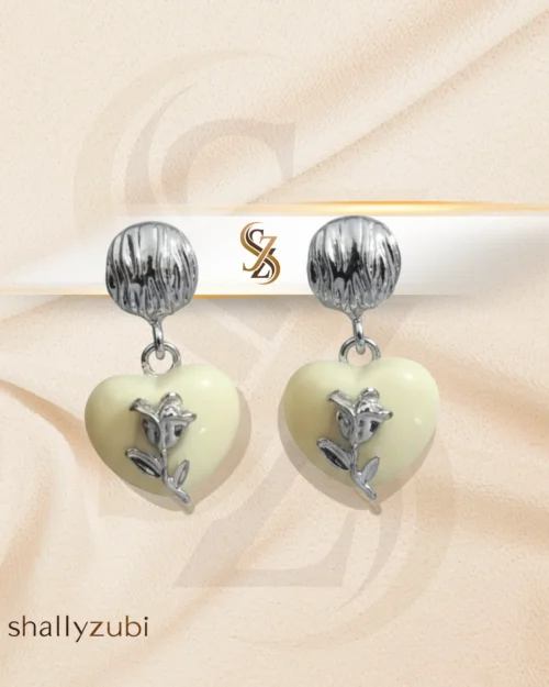 heart shape half white and silver earring/ studs