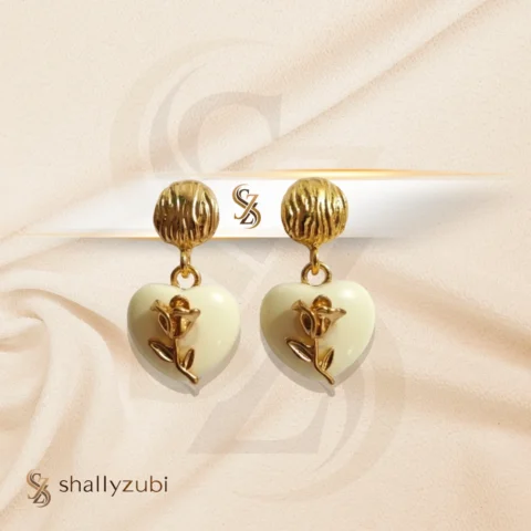 heart shape half white and golden earring/ studs