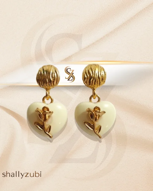 heart shape half white and golden earring/ studs