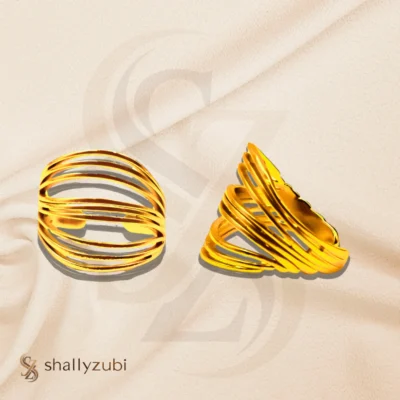 gold-toned, adjustable, open-band rings featuring a butterfly design and an interwoven waved design