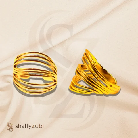 gold-toned, adjustable, open-band rings featuring a butterfly design and an interwoven waved design